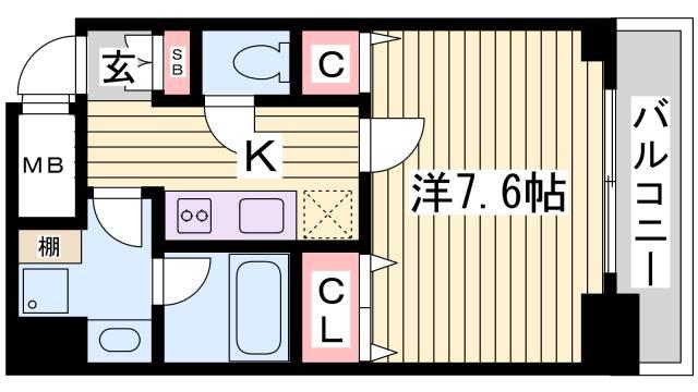 レジディア神戸元町(1K/8階)の間取り写真