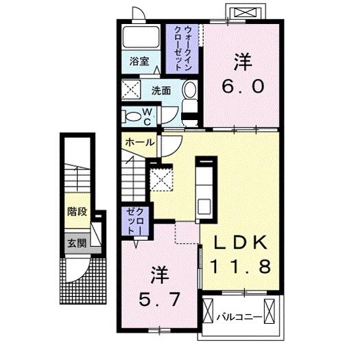 セレノカーサOMI III(2LDK/2階)の間取り写真