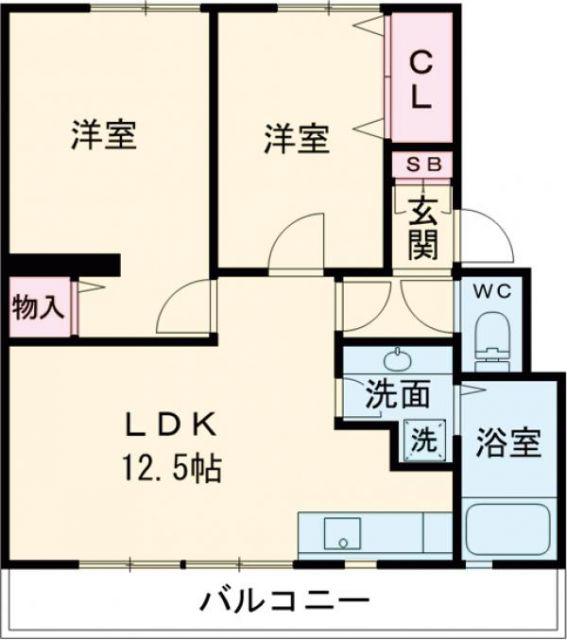 ライフヴィレッジ田迎II(2LDK/3階)の間取り写真