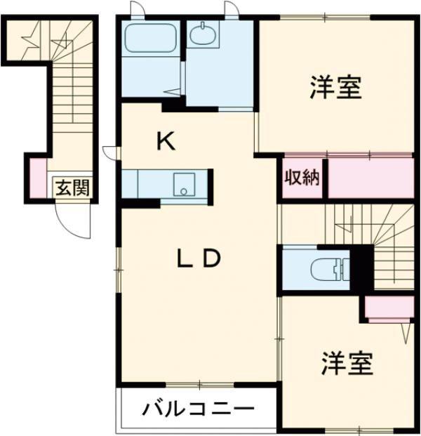 オアシスハイツA棟(2LDK/2階)の間取り写真