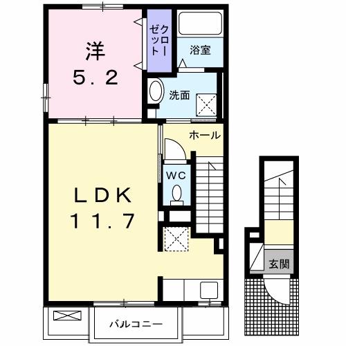ベル フォレ B(1LDK/2階)の間取り写真