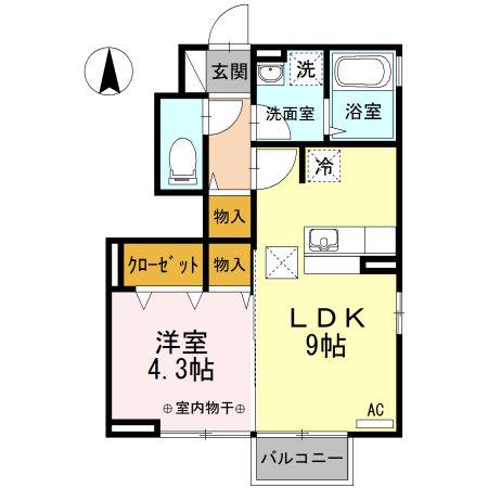 アンジュC(1LDK/1階)の間取り写真