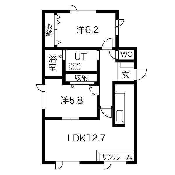 ウェルスヒル富丘(2LDK/2階)の間取り写真