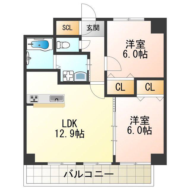 ZIOVIII清水丘(2LDK/8階)の間取り写真