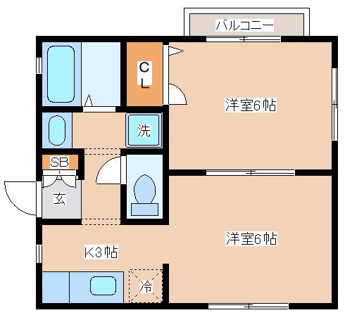 中山手ガーデンパレスC棟(2K/2階)の間取り写真