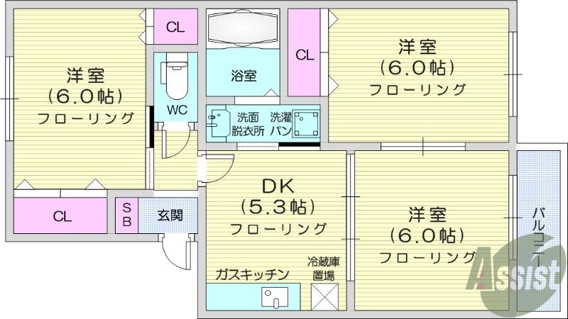 ウエストアネシス壱番館(3DK/2階)の間取り写真