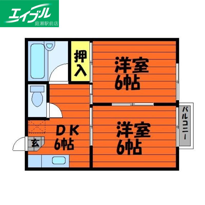 コーポ中沖 A棟(2DK/2階)の間取り写真