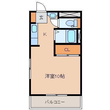 マリオン(ワンルーム/2階)の間取り写真
