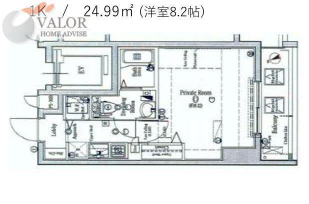 アクアアルテシモリシェス(1K/2階)の間取り写真