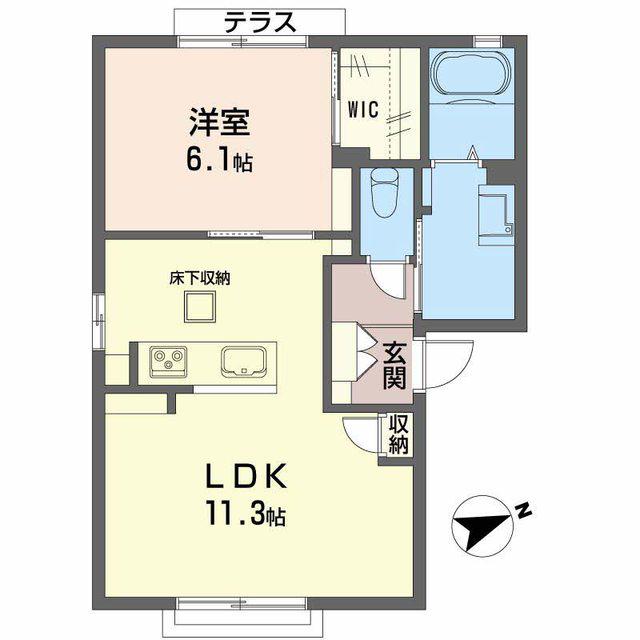 スイートハイツ下松(1LDK/1階)の間取り写真