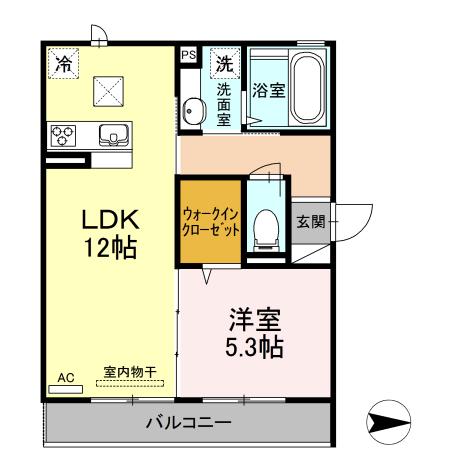 シリウス A棟(1LDK/1階)の間取り写真
