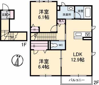シャーメゾン正塚(2LDK/2階)の間取り写真