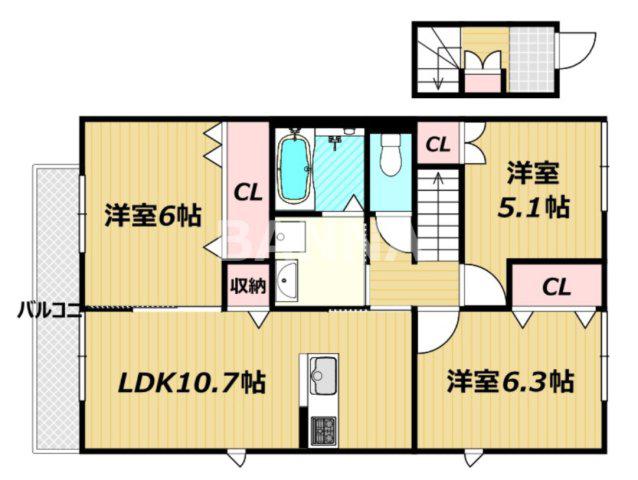 ユアメゾン益野 A(3LDK/2階)の間取り写真