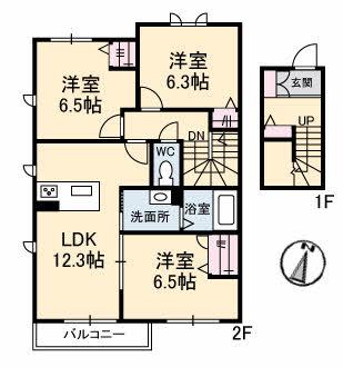 シャルマンS(3LDK/2階)の間取り写真
