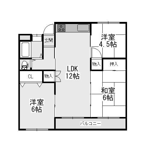 JR山陽本線 朝霧駅 徒歩11分 6階建 築56年(3LDK/2階)の間取り写真