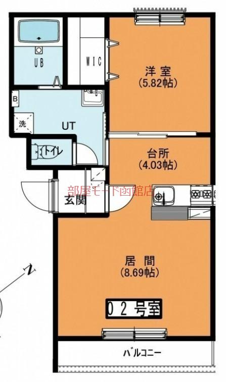 函館市電湯川線 深堀町駅 徒歩20分 4階建 築9年(1LDK/2階)の間取り写真