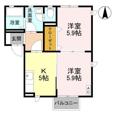 クレシェンテ(2K/2階)の間取り写真