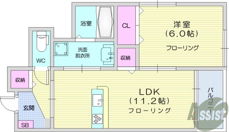 ヴィラージュ新田1(1LDK/1階)の間取り写真
