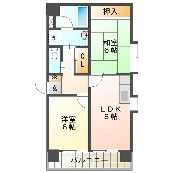 レスカール鵜の森(2LDK/6階)の間取り写真