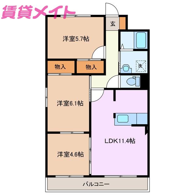 リバーサイド天白(3LDK/2階)の間取り写真