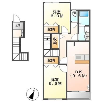 オリオン(2DK/2階)の間取り写真