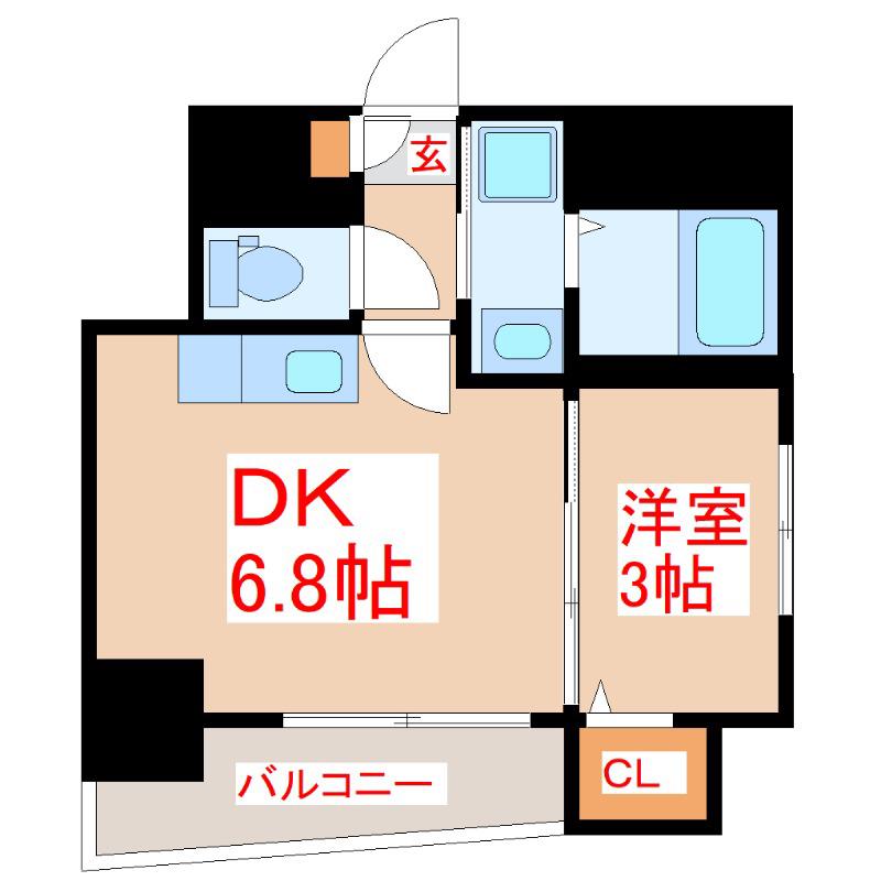 パラディーゾ柳町(1DK/4階)の間取り写真