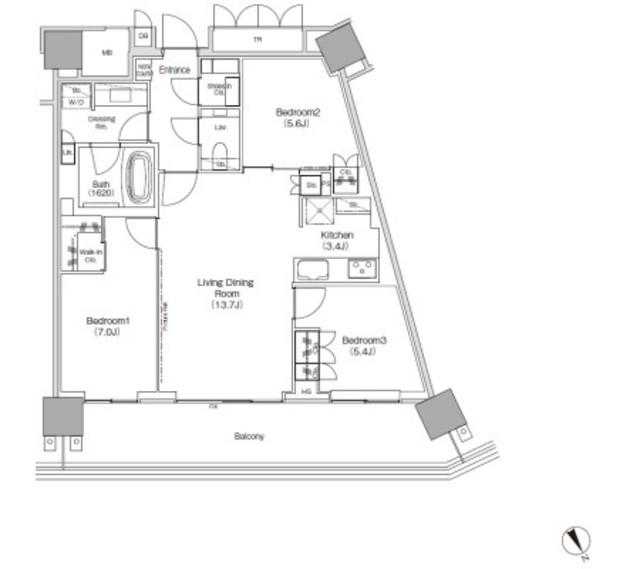 JIYUGAOKA MUSE SQUARE THE RESIDENCE(3LDK/11階)の間取り写真