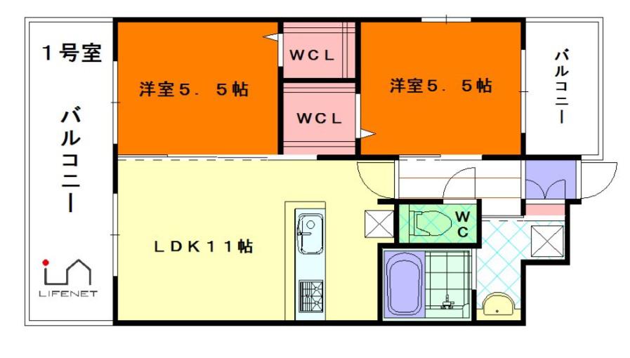 プランドール高砂(2LDK/9階)の間取り写真