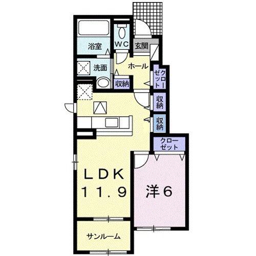 フラン・アンジュ VI(1LDK/1階)の間取り写真