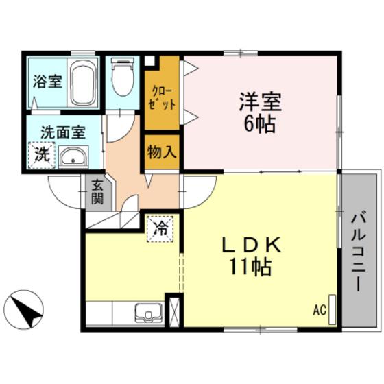 ディアコート草津(1LDK/2階)の間取り写真