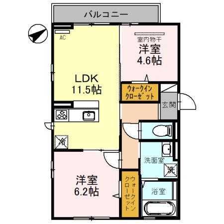 アヴニール(2LDK/2階)の間取り写真