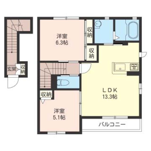 フェリーチェ(2LDK/2階)の間取り写真