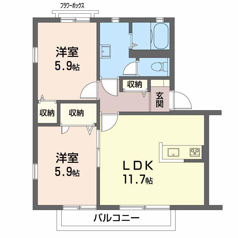 大宮ハイツ(2LDK/1階)の間取り写真