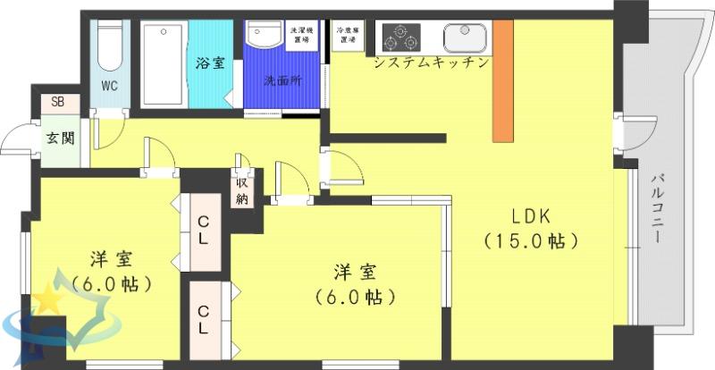 マノワールブラン(2LDK/5階)の間取り写真
