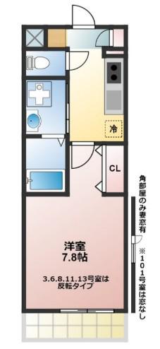 トポリーノ(1K/2階)の間取り写真