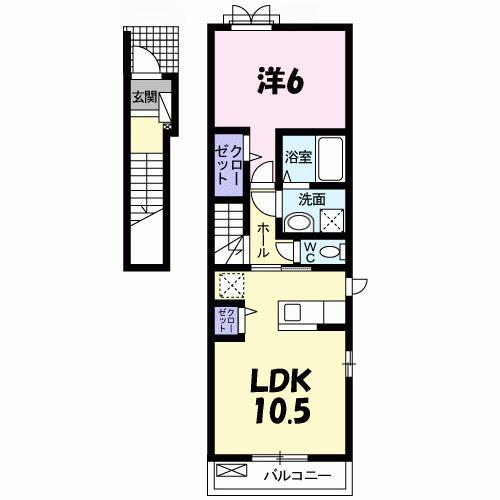 ソレイユ(1LDK/2階)の間取り写真