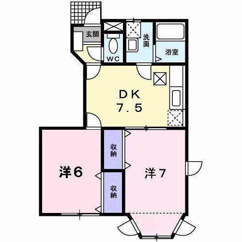 シャルマンOKA(2DK/1階)の間取り写真