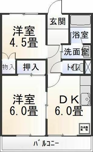スリーアイランド(2DK/2階)の間取り写真