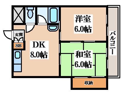 メゾンドバブ(2DK/4階)の間取り写真