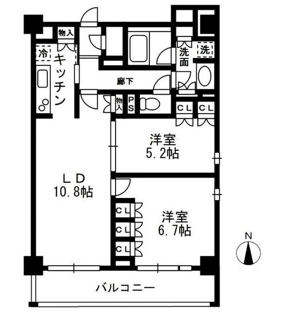 レジディア中落合B棟(2LDK/7階)の間取り写真
