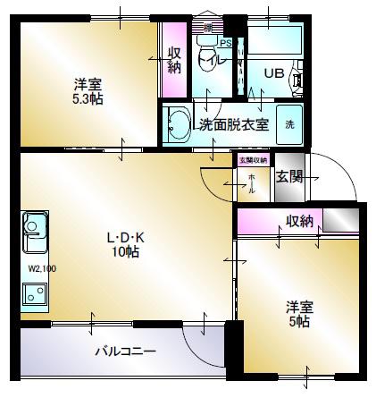 多賀台ヒルズマンションC(2LDK/4階)の間取り写真