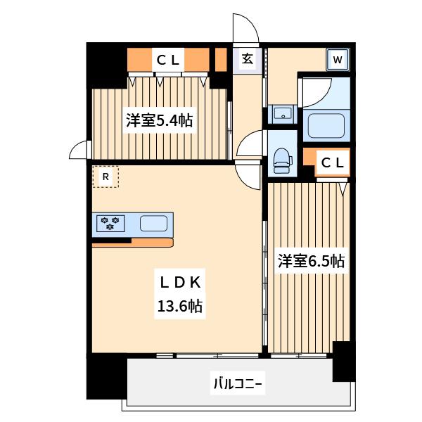 プライムコート立川(2LDK/13階)の間取り写真