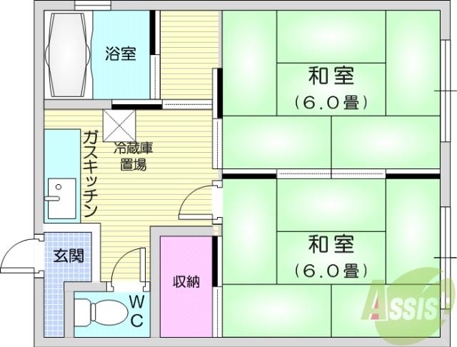第一清京荘(2K/2階)の間取り写真