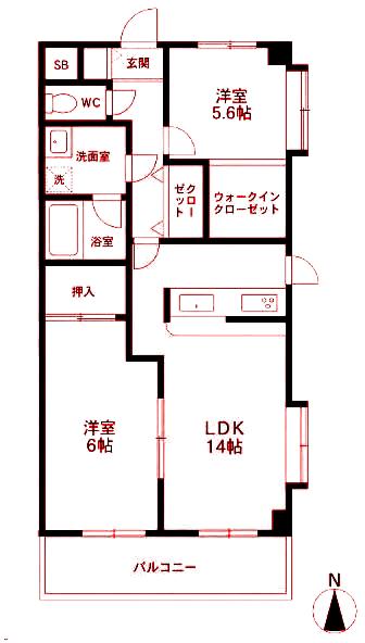 フローレあざみ野(2LDK/4階)の間取り写真