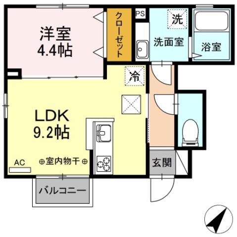 ピースフルIV(1LDK/1階)の間取り写真