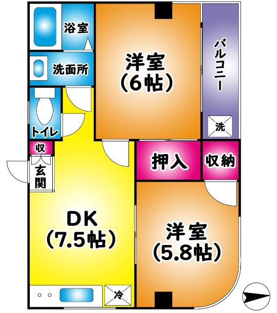 シュロス吉川(2DK/3階)の間取り写真