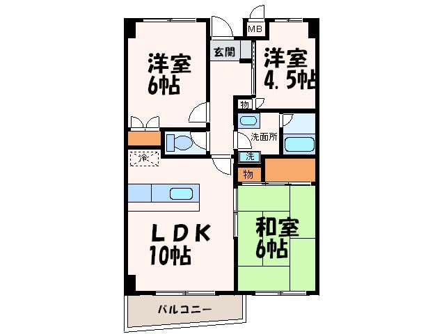 荒木ハイツ(3LDK/4階)の間取り写真