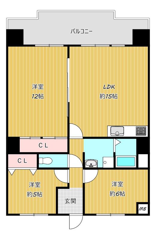 コーポサンルーツII(3LDK/7階)の間取り写真