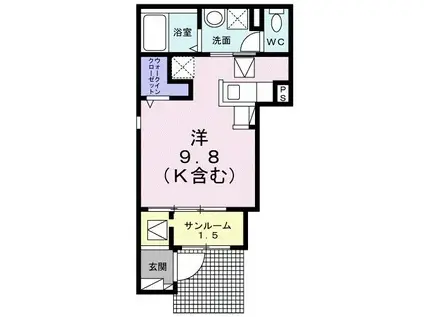 ハルカス II(ワンルーム/1階)の間取り写真