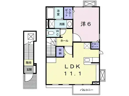 カトル・セゾン(1LDK/2階)の間取り写真